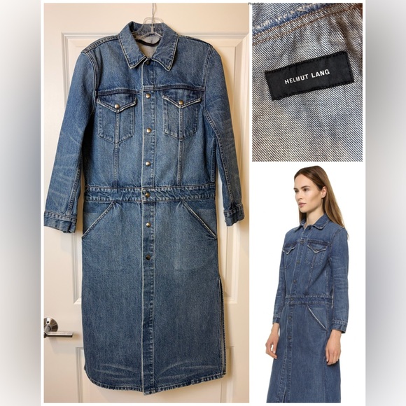 Helmut Lang Jackets & Blazers - Helmut Lang VINTAGE Denim Trench Coat Dress Jacket Made in USA Size M | RARE